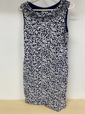 Dressbarn Navy White Floral Ruffle Sheath Dress Size 10